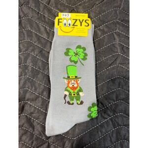 Foozys Leprechaun Socks Mens 10-13 Grey NWT St Patricks Day Shamrock‎ Irish Fun